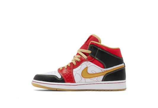 Jordan 1 Mid XQ White Black Sport Red