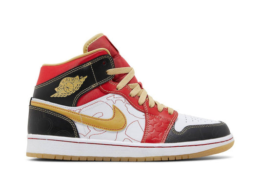 Jordan 1 Mid XQ White Black Sport Red