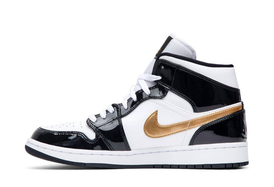 Jordan 1 Mid Patent Black Gold