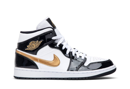 Jordan 1 Mid Patent Black Gold